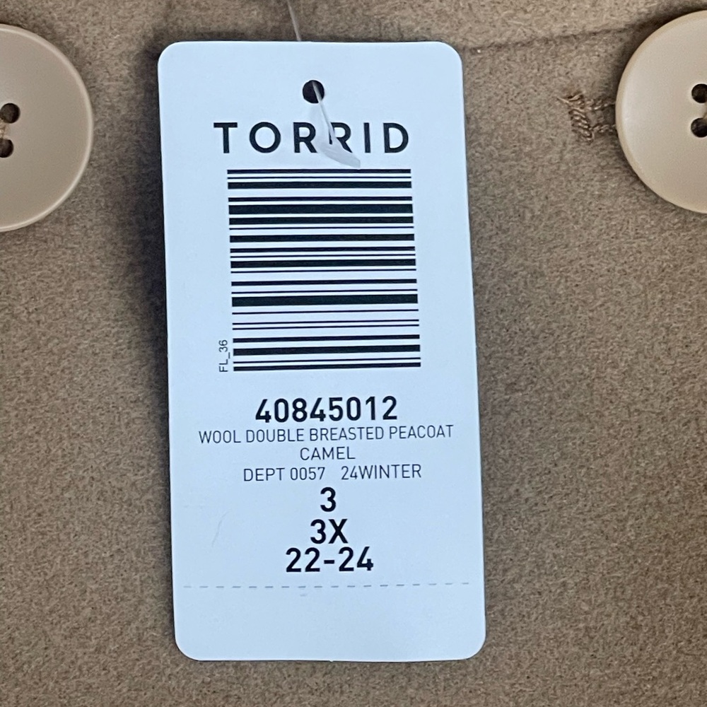 Torrid Tan Double-Breasted Pea Coat brand new size 3 3XL 22-24 - Picture 7 of 11